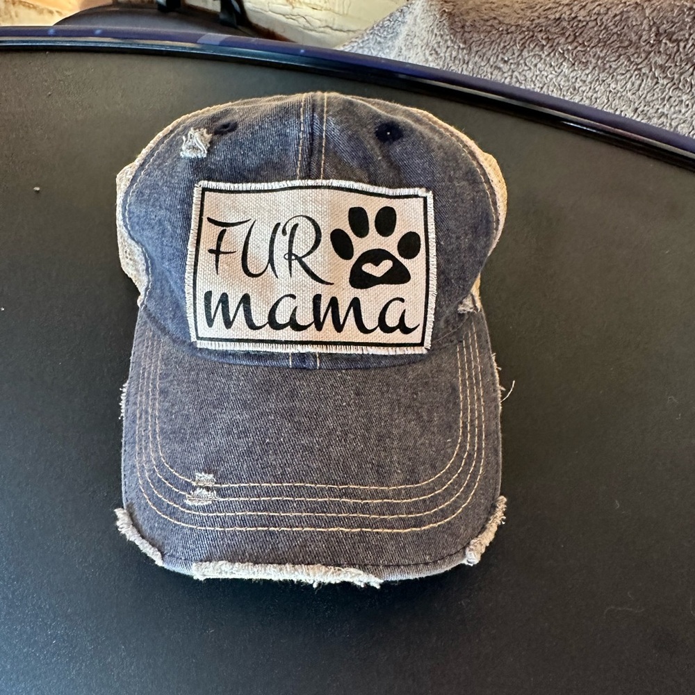 Blue Distressed 'Fur Mama' Baseball Hat